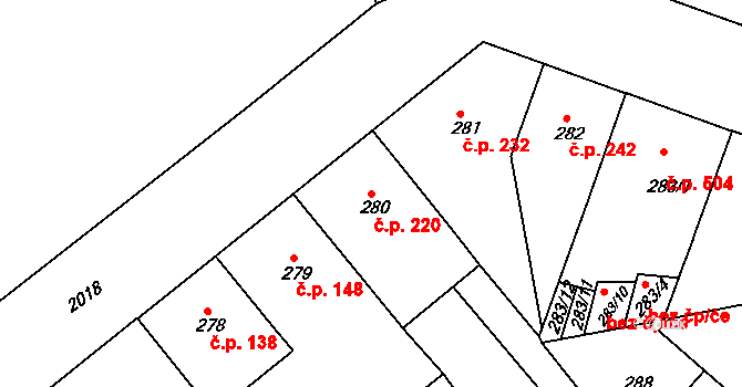 Bubeneč 220, Praha na parcele st. 280 v KÚ Bubeneč, Katastrální mapa