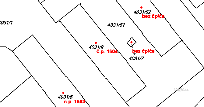 Libeň 1604, Praha na parcele st. 4031/8 v KÚ Libeň, Katastrální mapa