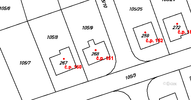 Popovice 151, Králův Dvůr na parcele st. 268 v KÚ Popovice u Králova Dvora, Katastrální mapa