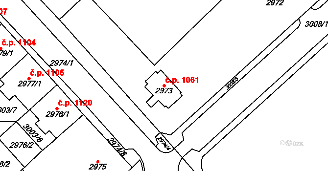 Chomutov 1061 na parcele st. 2973 v KÚ Chomutov I, Katastrální mapa