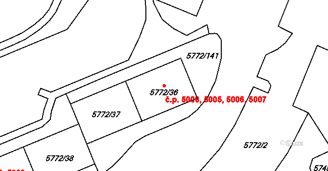 Chomutov 5005,5006,5007,5008 na parcele st. 5772/39 v KÚ Chomutov I, Katastrální mapa