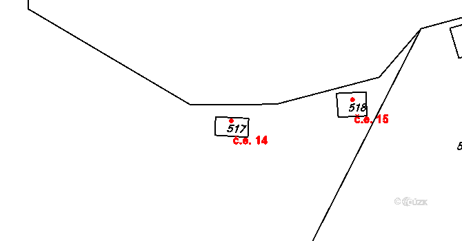 Kanice 14 na parcele st. 517 v KÚ Kanice, Katastrální mapa