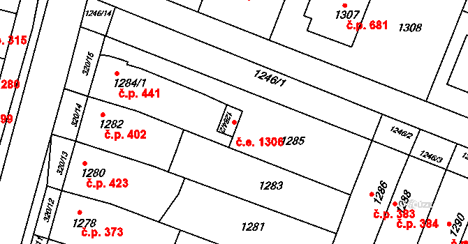 Kuřim 1306 na parcele st. 1284/2 v KÚ Kuřim, Katastrální mapa