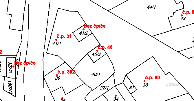 Černice 46, Plzeň na parcele st. 40/2 v KÚ Černice, Katastrální mapa