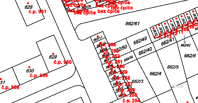 Oslavany 262 na parcele st. 663/9 v KÚ Oslavany, Katastrální mapa