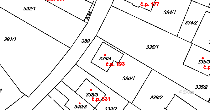 Kníničky 193, Brno na parcele st. 336/4 v KÚ Kníničky, Katastrální mapa