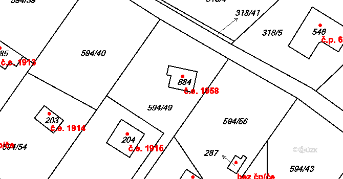 Olešovice 1958, Kamenice na parcele st. 884 v KÚ Ládví, Katastrální mapa