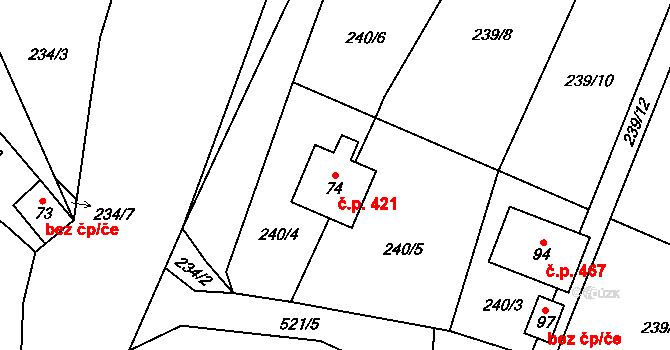 Doubravice nad Svitavou 421 na parcele st. 74 v KÚ Klemov, Katastrální mapa