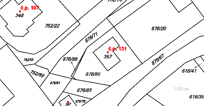 Malý Beranov 131 na parcele st. 357 v KÚ Malý Beranov, Katastrální mapa