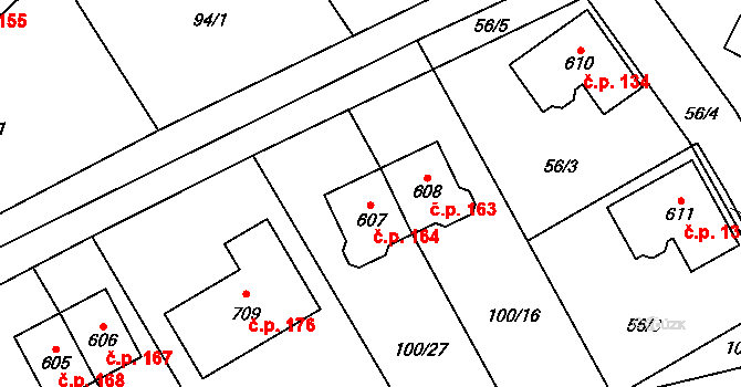 Černolice 164 na parcele st. 607 v KÚ Černolice, Katastrální mapa