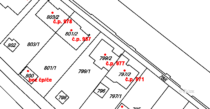Lužice 977 na parcele st. 799/2 v KÚ Lužice u Hodonína, Katastrální mapa