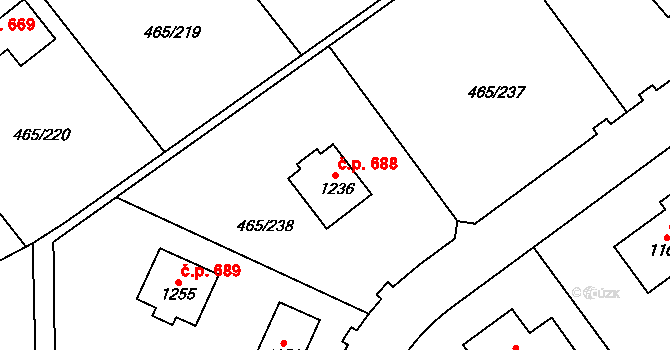 Dolní Jirčany 688, Psáry na parcele st. 1236 v KÚ Dolní Jirčany, Katastrální mapa