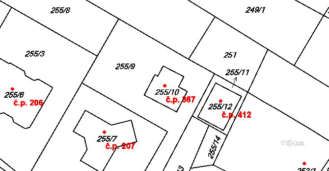 Popůvky 367 na parcele st. 255/10 v KÚ Popůvky u Brna, Katastrální mapa