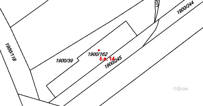 Uhříněves 14, Praha 14 na parcele st. 1900/162 v KÚ Uhříněves, Katastrální mapa