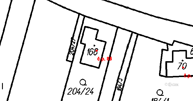Dlažov 85 na parcele st. 168 v KÚ Dlažov, Katastrální mapa