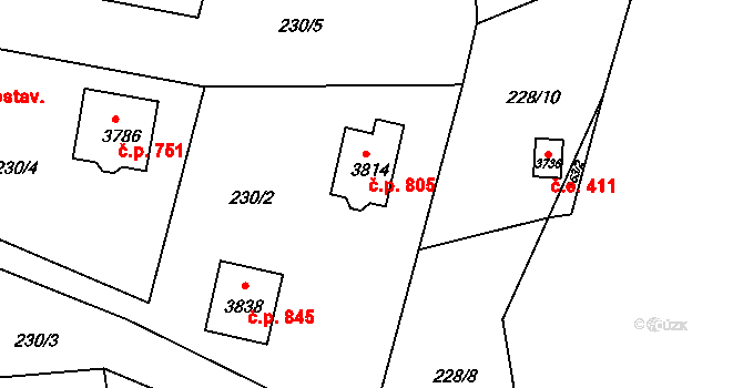 Ostravice 805 na parcele st. 3814 v KÚ Staré Hamry 2, Katastrální mapa