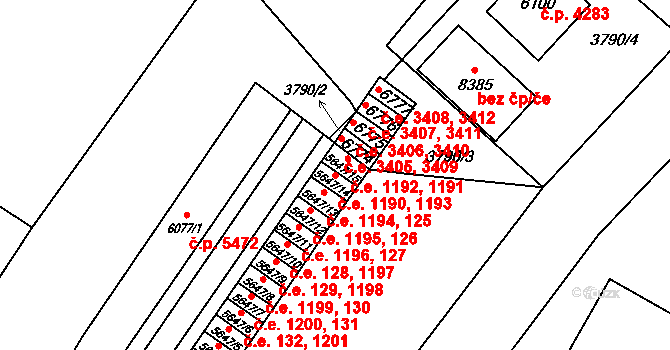 Zlín 1190,1193 na parcele st. 5647/14 v KÚ Zlín, Katastrální mapa