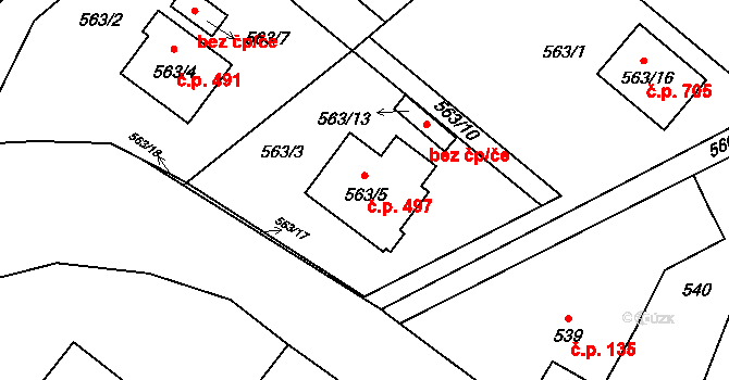 Bartovice 497, Ostrava na parcele st. 563/5 v KÚ Bartovice, Katastrální mapa