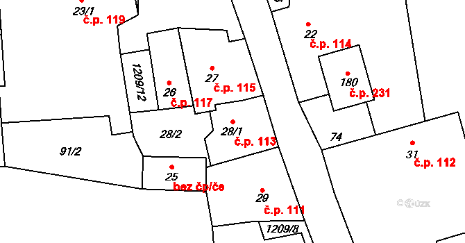Horní Bory 113, Bory na parcele st. 28/1 v KÚ Horní Bory, Katastrální mapa