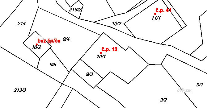 Sulkovec 12 na parcele st. 10/1 v KÚ Sulkovec, Katastrální mapa