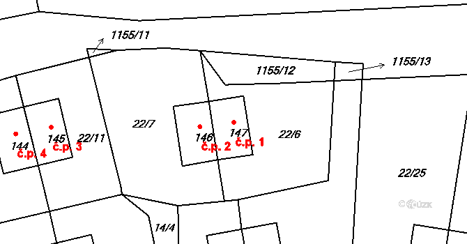 Okrouhlá 1 na parcele st. 147 v KÚ Okrouhlá u Chebu, Katastrální mapa