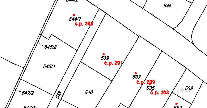 Želechovice nad Dřevnicí 291 na parcele st. 539 v KÚ Želechovice nad Dřevnicí, Katastrální mapa