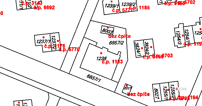 Zlín 1183 na parcele st. 1238 v KÚ Zlín, Katastrální mapa