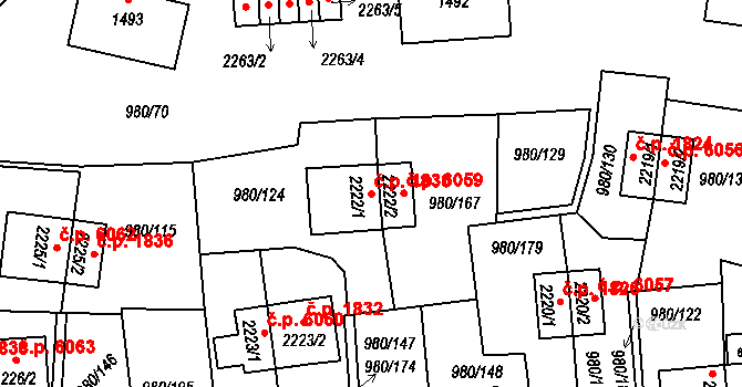 Zlín 1830 na parcele st. 2222/1 v KÚ Zlín, Katastrální mapa