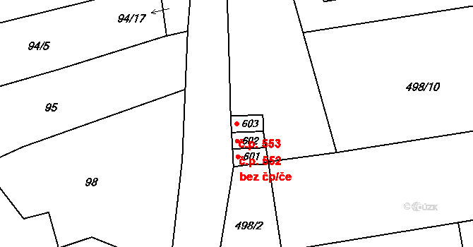 Rokytnice 553 na parcele st. 603 v KÚ Rokytnice u Přerova, Katastrální mapa