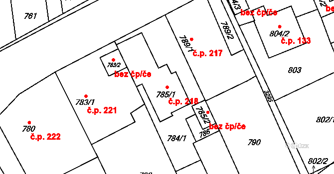 Píšť 218 na parcele st. 785/1 v KÚ Píšť, Katastrální mapa