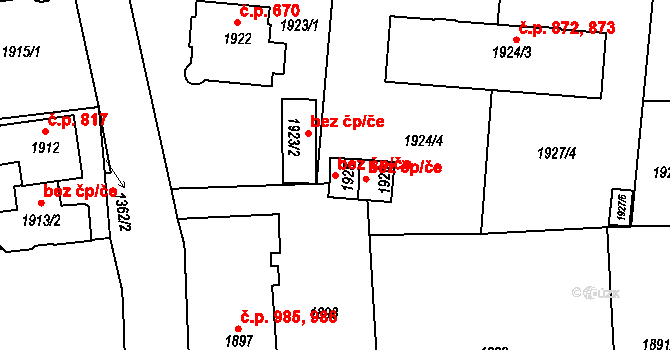 Valašské Meziříčí 43607284 na parcele st. 1925 v KÚ Valašské Meziříčí-město, Katastrální mapa