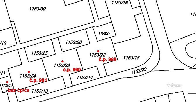 Kylešovice 989, Opava na parcele st. 1153/22 v KÚ Kylešovice, Katastrální mapa