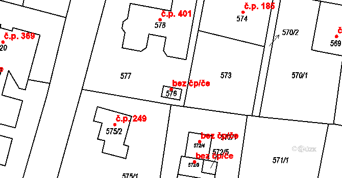 Zruč-Senec 45806284 na parcele st. 576 v KÚ Senec u Plzně, Katastrální mapa
