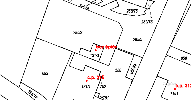 Kamenice 46130284 na parcele st. 131/3 v KÚ Štiřín, Katastrální mapa