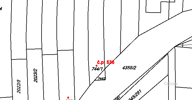 Bánov 536 na parcele st. 744/1 v KÚ Bánov, Katastrální mapa