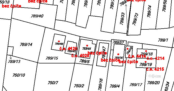 Znojmo 48647284 na parcele st. 789/44 v KÚ Znojmo-Louka, Katastrální mapa