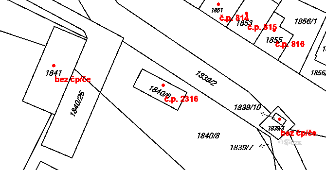 České Budějovice 7 2316, České Budějovice na parcele st. 1840/6 v KÚ České Budějovice 7, Katastrální mapa
