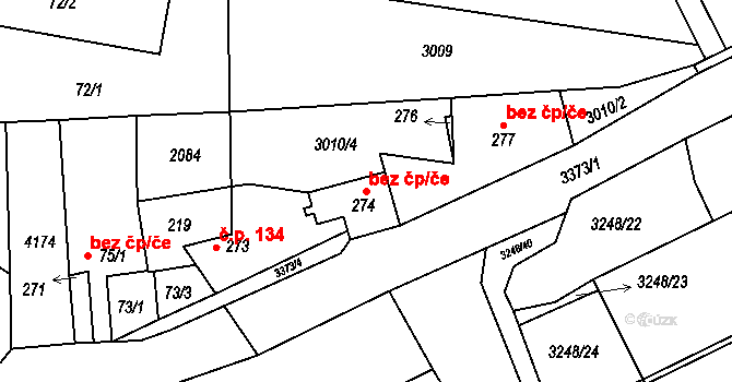 Kozlany 49457284 na parcele st. 274 v KÚ Kozlany u Vyškova, Katastrální mapa