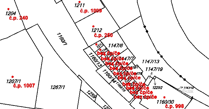 Brno 50266284 na parcele st. 1215 v KÚ Staré Brno, Katastrální mapa
