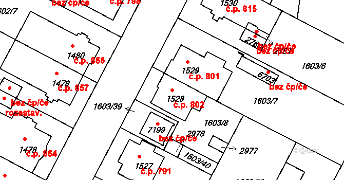 Budějovické Předměstí 802, Písek na parcele st. 1528 v KÚ Písek, Katastrální mapa