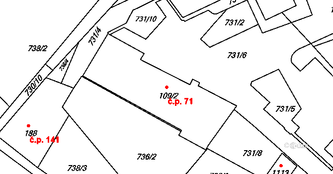 Orlice 71, Letohrad na parcele st. 109/2 v KÚ Orlice, Katastrální mapa