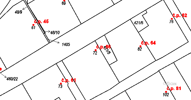 Dušejov 66 na parcele st. 72 v KÚ Dušejov, Katastrální mapa