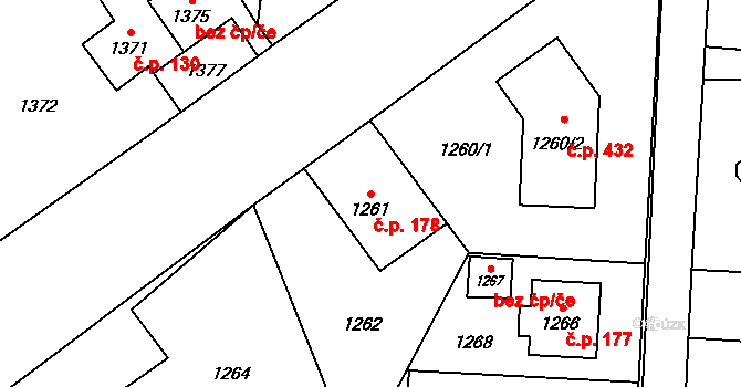 Dolní Žukov 178, Český Těšín na parcele st. 1261 v KÚ Dolní Žukov, Katastrální mapa