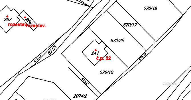 Kobylá nad Vidnavkou 22 na parcele st. 241 v KÚ Kobylá nad Vidnavkou, Katastrální mapa