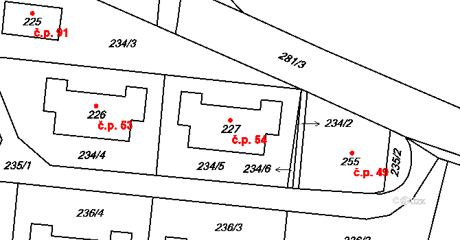 Beroun-Zdejcina 54, Beroun na parcele st. 227 v KÚ Zdejcina, Katastrální mapa