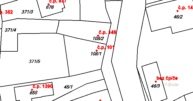 Rudná 101 na parcele st. 108/1 v KÚ Dušníky u Rudné, Katastrální mapa