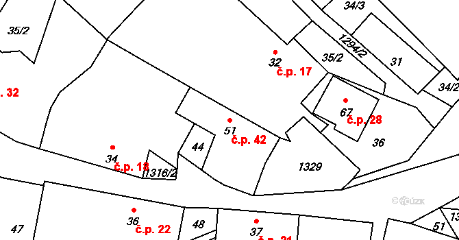 Malý Ježov 42, Smilovy Hory na parcele st. 51 v KÚ Malý Ježov, Katastrální mapa