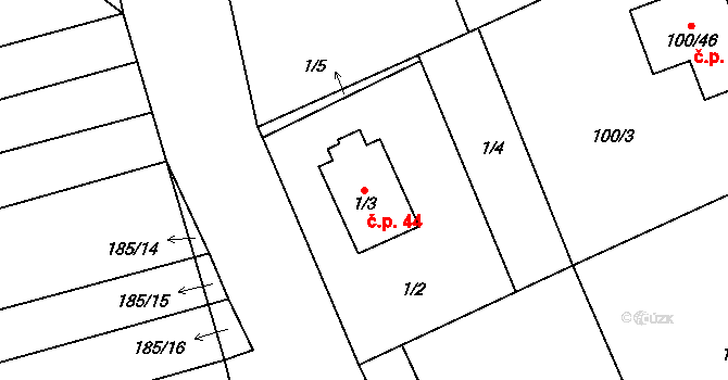 Myslinka 44 na parcele st. 1/3 v KÚ Myslinka, Katastrální mapa
