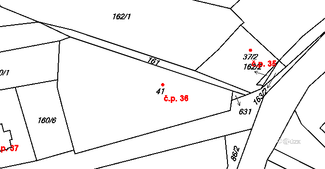 Ostrovec 36, Ostrovec-Lhotka na parcele st. 41 v KÚ Ostrovec u Terešova, Katastrální mapa