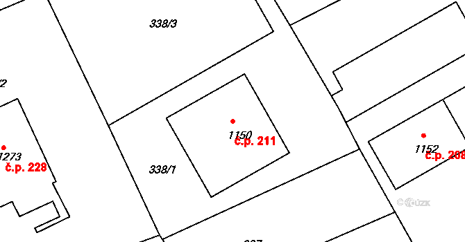 Nové Město 211, Broumov na parcele st. 1150 v KÚ Broumov, Katastrální mapa